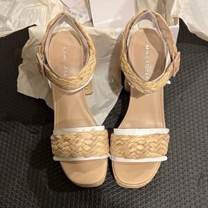 Marc Fisher Tan and White Woven Sandals